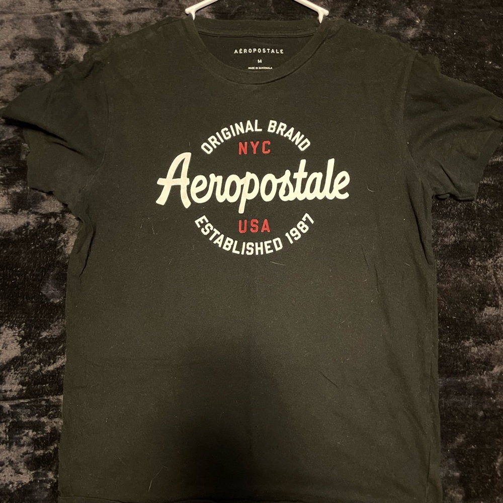 Aeropostale Black Short Sleeve Tee with White & Red Logo